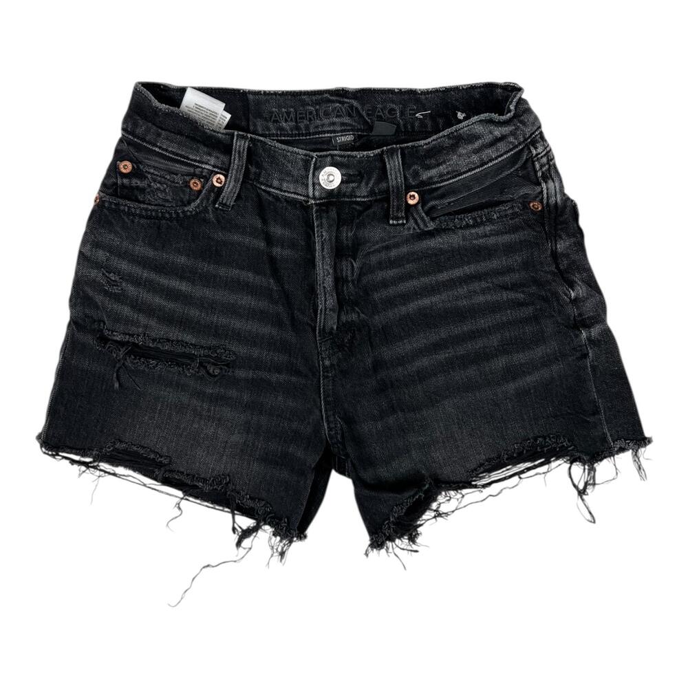 American Eagle Shorts Womens 00 Black Mom Short Distressed Cutoff Frayed Hem